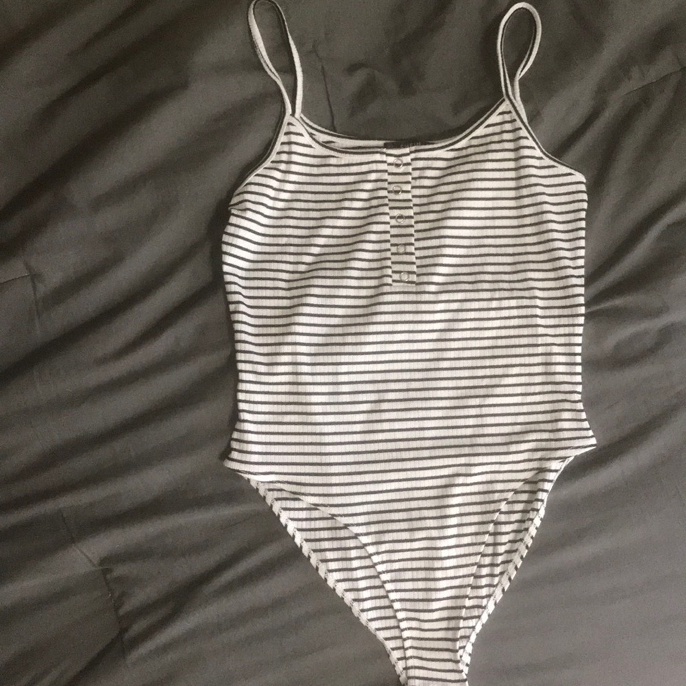 Black and white striped button up bodysuit tank